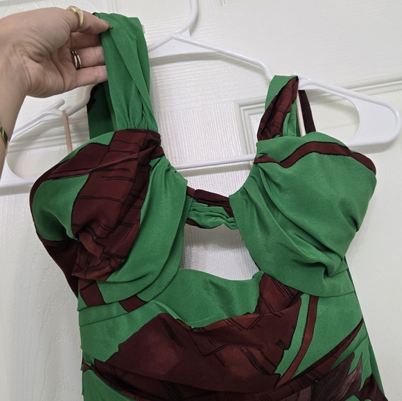 Johanna Ortiz 100% Silk Tasteful Sunrise Palm Print Halter Maxi Dress Gown 0 XS - Picture 8 of 13